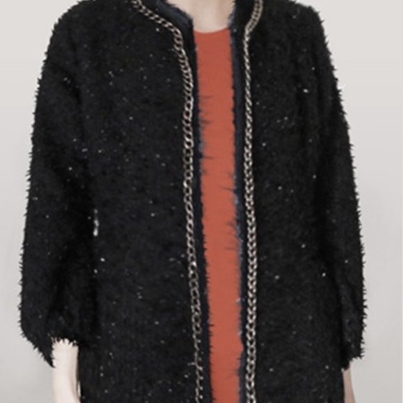 Alexander McQueen black tweed coat w long chains - Picture 6 of 9